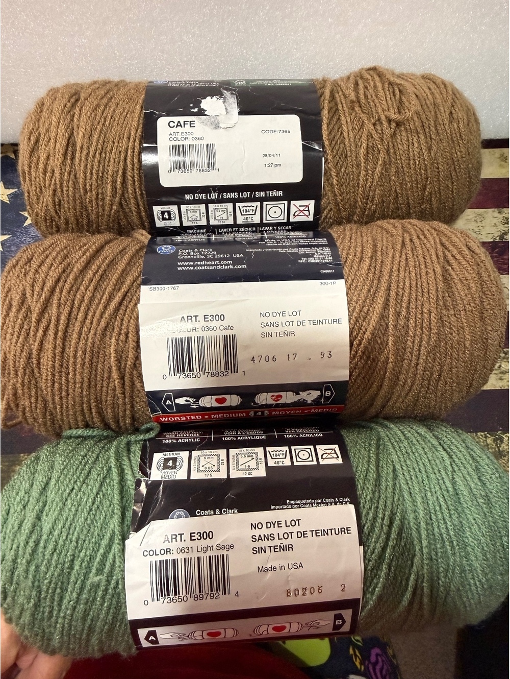 Red Heart Super Saver No Dye Yarn Lot Cafe Light Sage 3 Skeins 100% Acrylic - Picture 3 of 3